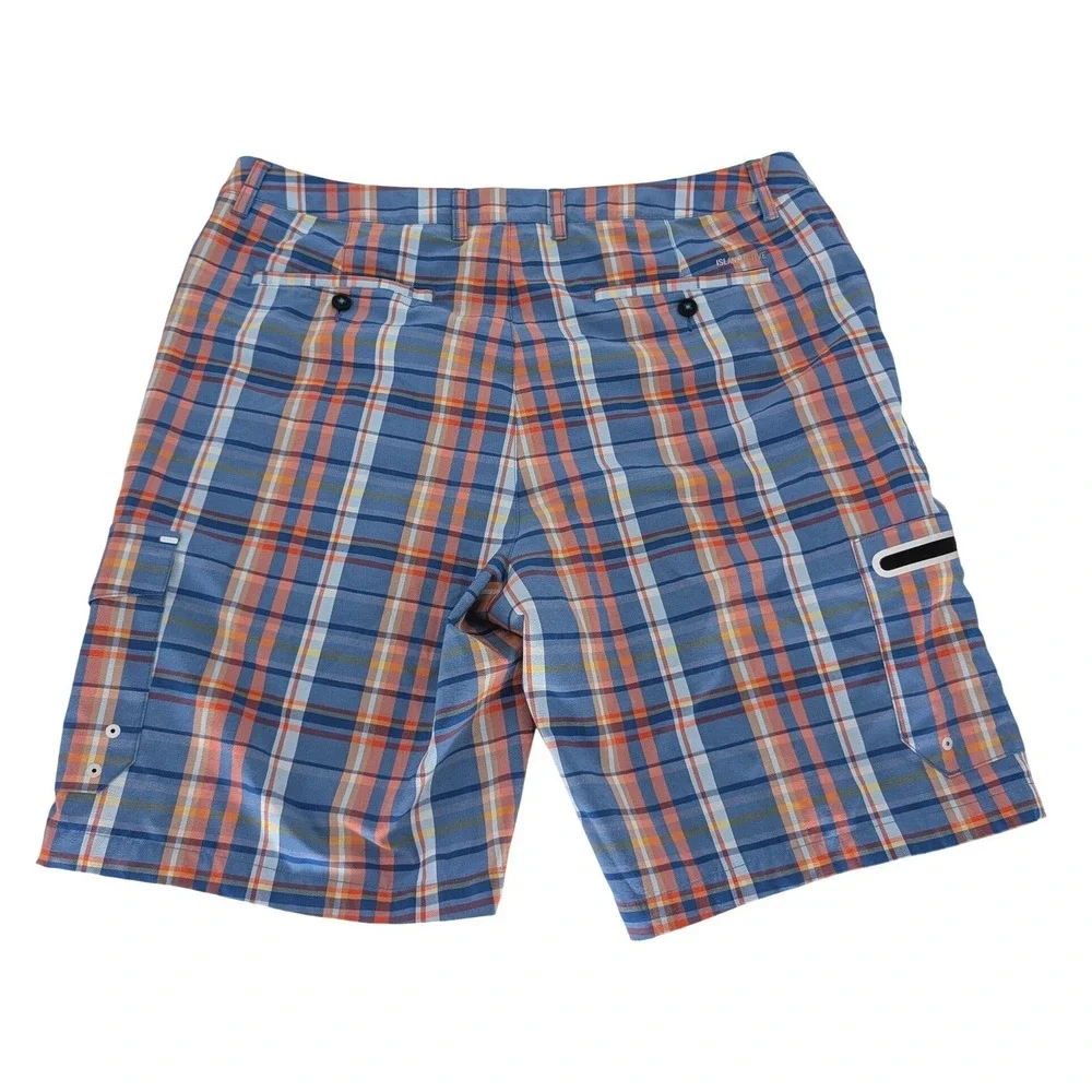 Tommy‎ Bahama Cargo Shorts Mens 38 Blue Orange Plaid Stretch Hybrid Performance